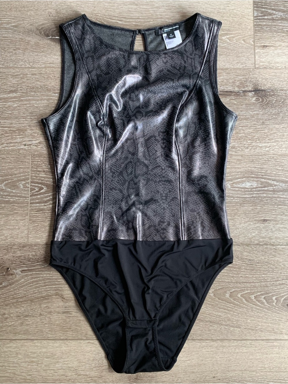 INC INTERNATIONAL CONCEPTS Faux Leather Bodysuit, Medium, Black